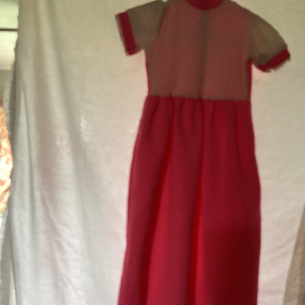 Pink dress , white lace front , size 4child . Home made